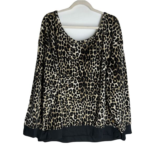 Michael Kors Women’s Animal Leopard Print Brown Black Long Sleeve Top Size 4X - Picture 2 of 10
